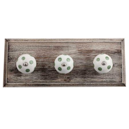 White Smoky Green Dot Wooden Hooks